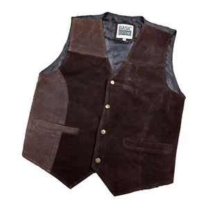 Vintage Suede Leather Vest Mens M Dark Brown Western Ranch Hipster Waistcoat - Picture 1 of 9