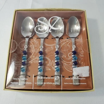 SE 4 Blue/Light Blue Beaded Collectible Serving Spoons by Home Essentials - Image 1 of 4