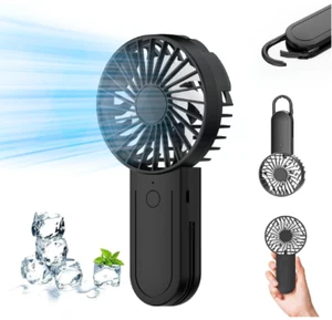 Mini Portable Hand Fan  With Telescopic Hook USB Rechargeable Battery 3 Speeds - Picture 1 of 4