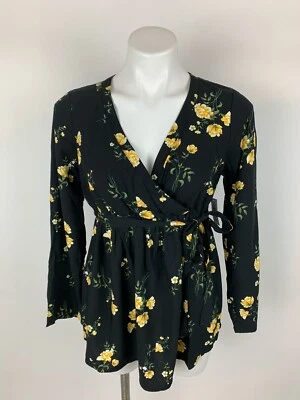 NEW Old Navy Black Yellow Floral Faux Wrap Maternity Shirt Top Small S  - Image 1 of 4