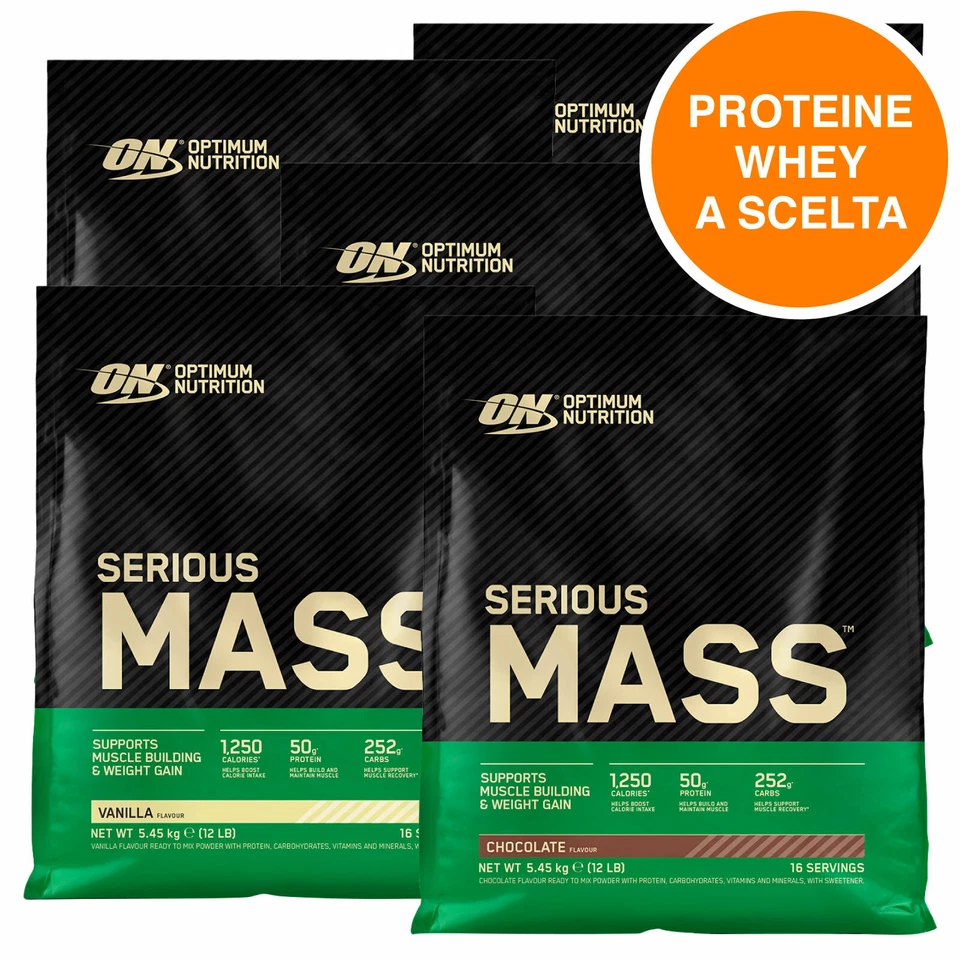 ON Optimum Nutrition Serious Mass Gainer Proteine Whey Gusto a Scelta da 5.45kg