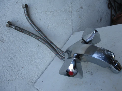 Vintage Unused 1980 H.Q. Brass Chrome Dual Handles Basin Sink Faucet Mixer Tap Cover