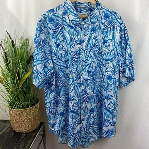 Tommy Bahama Men's Blue & White Floral Print Short Sleeve Button Up Shirt 2XLT - Picture 1 of 4