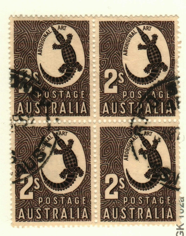 Australia #302 Used Aboriginal Art crocodile Block (4 stamps) - Image 1 of 1