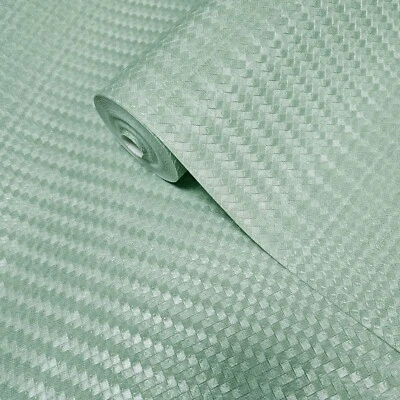 Faux Wicker bamboo pattern pistachio sage light green textured modern Wallpaper - Image 1 of 4