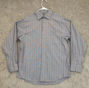 Men's Large Button Up Shirt Gray Plaid Non-Iron Breathable 100% Cotton - Picture 1 of 9