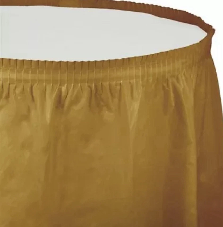 Gold Plastic Table Skirting 29" x 14”w/Easy Stick Tableware Party Supplies - Image 1 of 1