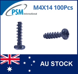 PLASTIC THREAD SCREW M4X14 PAN POZI STEEL BLACK ZINC PLATED WN1412KB40X14ZB X100 - Picture 1 of 5