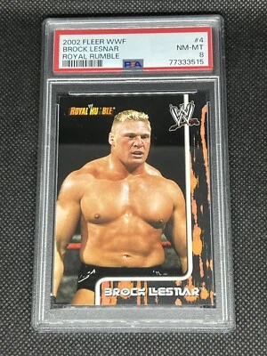 BROCK LESNAR 2002 Fleer WWF WWE Royal Rumble Rookie Card RC #4 PSA 8 MINT Rookie - Image 1 of 2