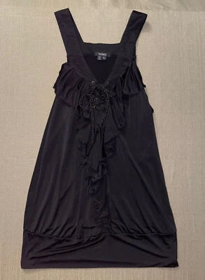 Blusa sin mangas XOXO para mujer grande L negra con volantes con cordones delanteros EXCELENTE Foto 1 de 4