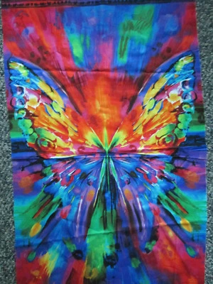 BUTTERFLY TIE DYE AWAKENED MULTI COLORS LARGE COTTON FABRIC PANEL  - Image 1 of 4