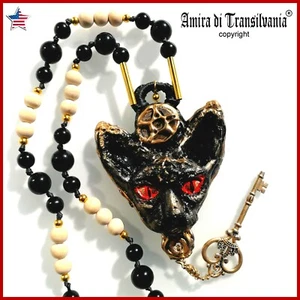 luxury jewelry simulated pearl gold silver precious stones necklace sphynx cat 1 - Picture 1 of 12
