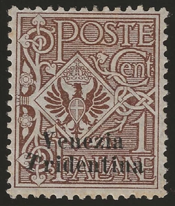1918 Terre Redente - 1 c. Venezia Tridentina con T inclinata a destra MH* - Picture 1 of 1