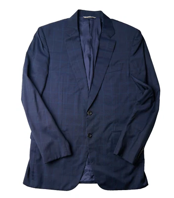 Canali Men’s Sport Coat 40R Navy Check Wool Cupro 2-Button Blazer Hole on Sleeve - Image 1 of 4