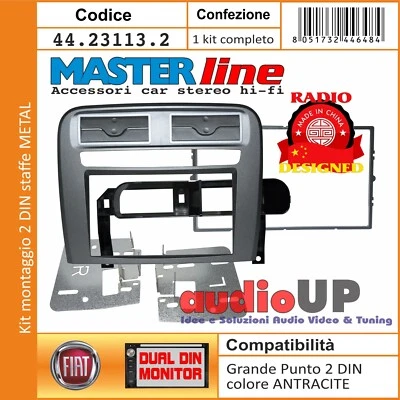 MASCHERINA RADIO 2 DIN FIAT GRANDE PUNTO KIT PER RADIO EURO E CINESE. ANTRACITE - Imagen 1 de 4
