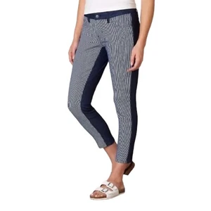 Prana Indigo Navy Dark Blue Wash Jett Organic Cotton Striped Capri Pants Size 8 - Picture 1 of 6