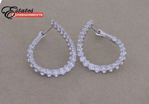 Pendientes tipo argolla de diamantes Diani, oro blanco de 14K - Imagen 1 de 10