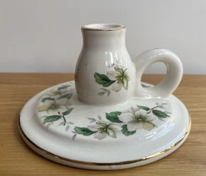 VINTAGE LORD NELSON POTTERY WHITE CERAMIC GILDED FLORAL CANDLE HOLDER 5x3 inch - Picture 1 of 12