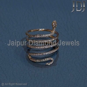 Genuine White Diamond Ring Solid 14k Yellow/White/Rose Gold Jewelry Snake Ring - Picture 1 of 10
