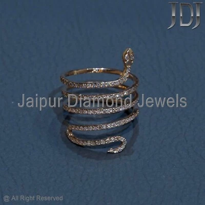 Anillo de Diamantes Blancos Genuinos Sólidos Oro Amarillo/Blanco/Rosa 14k Joyería Anillo de Serpiente Foto 1 de 4