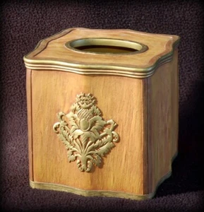 Elegant Faux Wood Tissue Box Cover ~ Popular Bath Brand ~ Bronze Pineapple ~ New - Picture 1 of 5