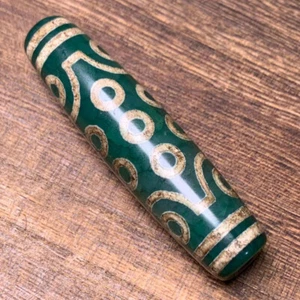 Tibetan Green Old Agate 21 Eyed DZI Bead Dragon Design Large Rare Altar Bead - Picture 1 of 1