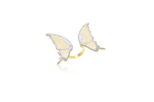 Gilded Butterfly Ring with Enameled Silver Details, Gold Silver Rose Gold - Picture 1 of 1