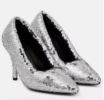 Zapatos de tacón BALENCIAGA XL 110 mm plateados con lentejuelas EU 38 US 8 originales $2400 Foto 1 de 4