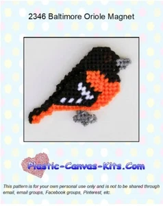 Baltimore Oriole Magnet - Plastic Canvas Pattern or Kit - Picture 1 of 1