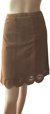 Ivanka Trump Women's Brown Cut-Out Suede Skirt Size 8 - Image 1 of 4