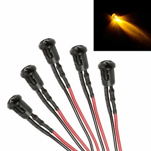 5x Yellow Pre Wired 3mm LED + Bezel Holder Light Lamp 12V - Picture 1 of 1