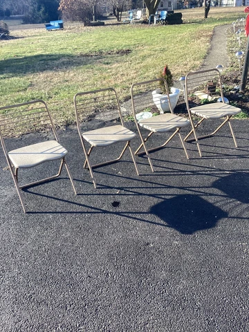 Vintage Mid Century Mod Folding Chairs Metal wire pattern atomic Set Of 4 Cover