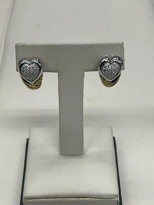 Authentic DAVID YURMAN 18K Gold Diamond Heart Earrings - Image 1 of 4