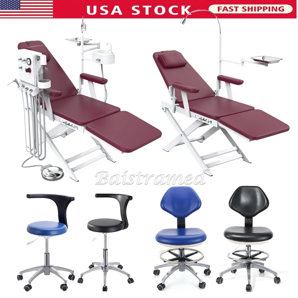 Portable Dental Folding Chair+Turbine Unit 4Hole Assistant Stool  Mobile Chair - Image 1 of 1