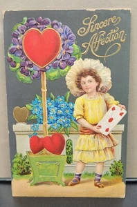 "Hermosa Postal de San Valentín 1912 en relieve ""Sincero afecto"" PM Illinois - Imagen 1 de 10