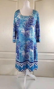 Tango Mango Dress Womens XL Blue Turquoise Tropical Palm Print Resort Wear - Picture 1 of 13