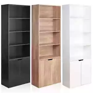 6 Tier Bookcase With 2 Door Cupboard Cabinet Storage Shelving Display Wood Shelf - Picture 1 of 24