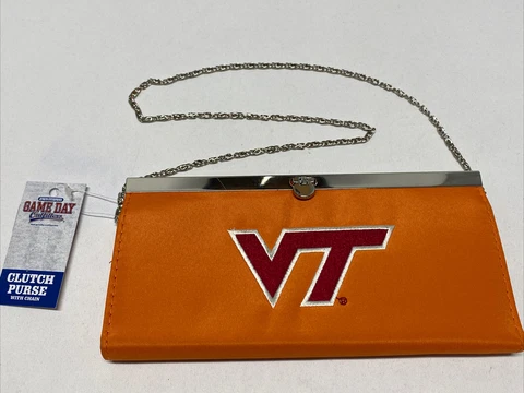 Virginia Tech Hokies Orange Embroidered Game Day Clutch Purse 8-1/2" With Chain Cover
