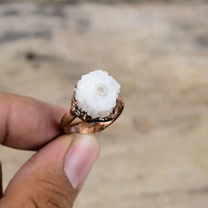 Copper Natural Rainbow Moonstone Druzy Electroformed Solitaire Boho Ring Jewelry - Picture 1 of 6