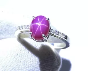 Pink Star Sapphire Ring 925 Sterling Silver Sapphire Jewelry Vintage Bridal Ring - Picture 1 of 6