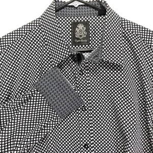 Camicia inglese lavanderia nera bianca geometrica polsino ribaltabile bottoni uomo XL cotone usata in ottime condizioni - Foto 1 di 9