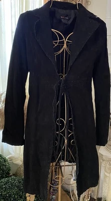 Jaqueta feminina Y2K vintage selo molhado camurça preta couro com cadarço ponto chicote G - Imagem 1 de 4