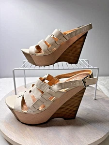 BCBG Max Azria Leather Wedge Sandals Nude Size 9 - Picture 1 of 8