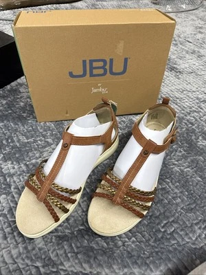 New JBU Jambu Vegan Leather Women's Size 11 Gladiator Dress Sandals Gold Straps - Image 1 of 4