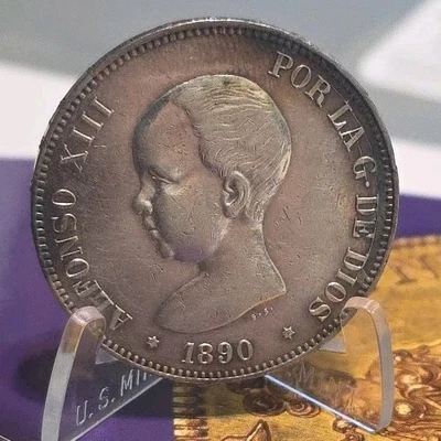 Spain 1890 Silver 5 Pesetas *90 Alfonso XIII - Image 1 of 2