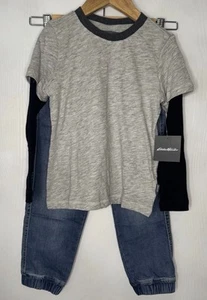 Eddie Bauer Pants & Shirt Lot Boys Size XXS (4) Blue Flex Denim Jogger NEW - Picture 1 of 16
