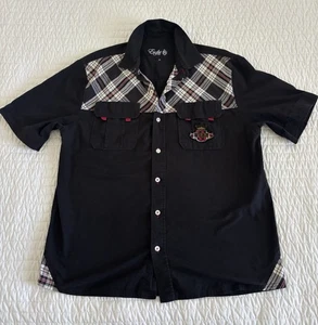 Eight 732 Shirt Mens Large Short Sleeve Button Up Black Western Rock Classic - Picture 1 of 14