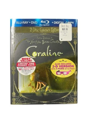 Coraline 3D (Blu-Ray/DVD, 2009, 2-дисковое издание) с 4 x 3D очки - Изображение 1 из 2