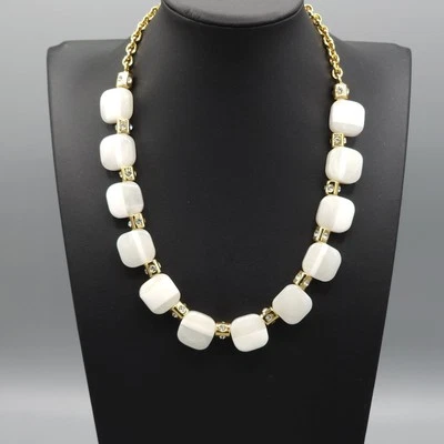 Nuevo Collar Kate Spade New York Bloque Color Blanco Tono Dorado Estrás 17.5-20" Foto 1 de 3