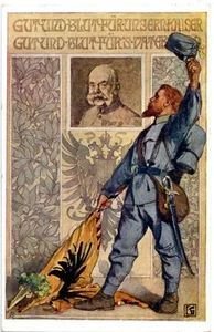Patriotik-AK ÖSTERREICH, GUT UND BLUT FÜR UNSERN KAISER... FRANZ JOSEPH 10er Ja. - Picture 1 of 1